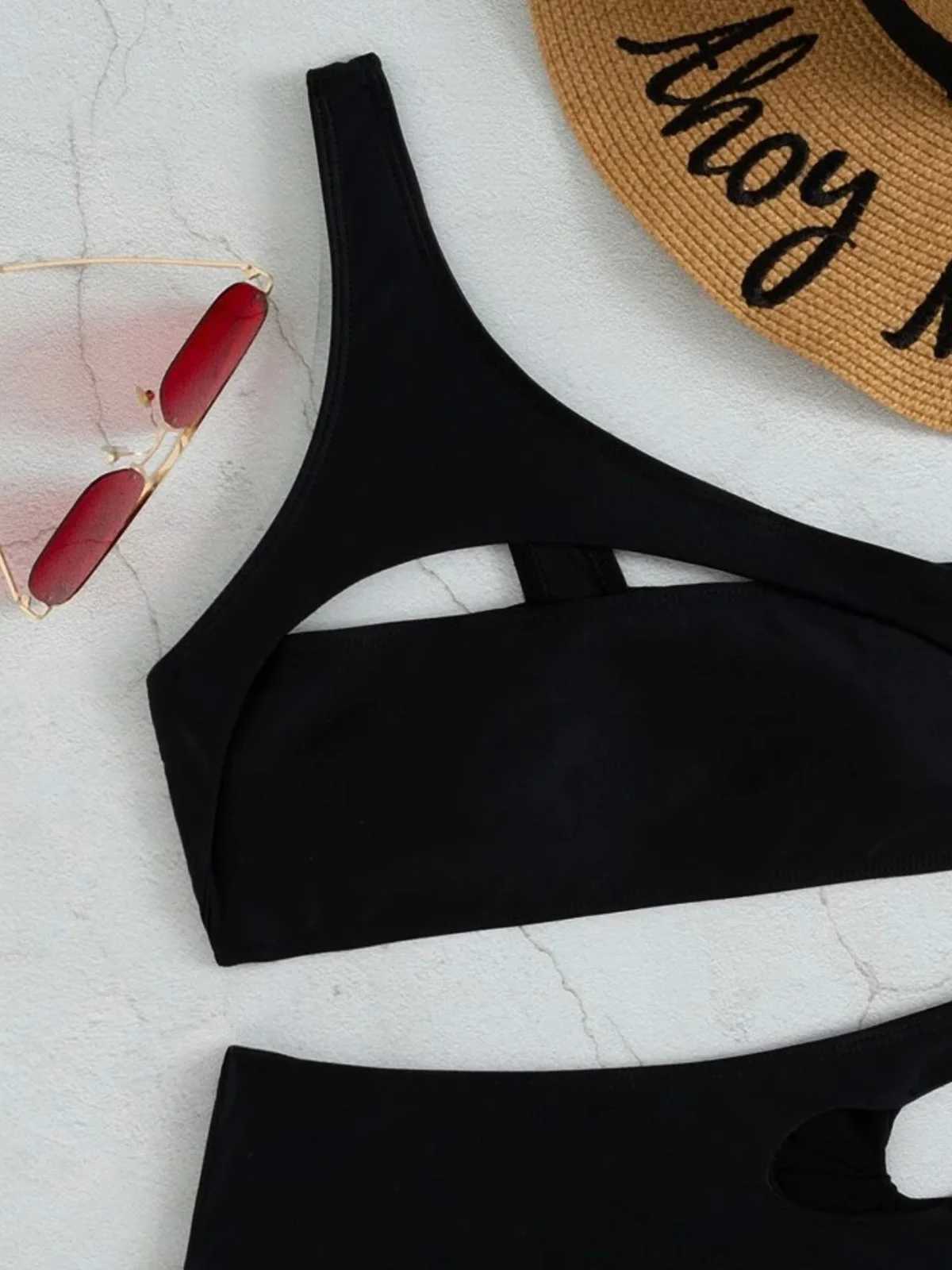Sexy one shoulder cut high waist bikini womens swimsuit womens swimsuit two-piece bikini swimsuit bathroom swimsuit K466W241225
