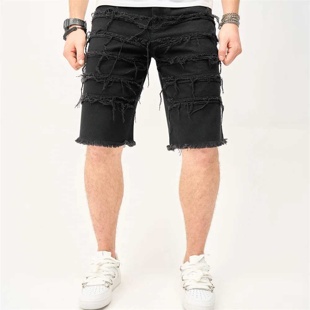 Mens ultra-thin straight denim shorts summer mens solid casual jeans five point pants W241226