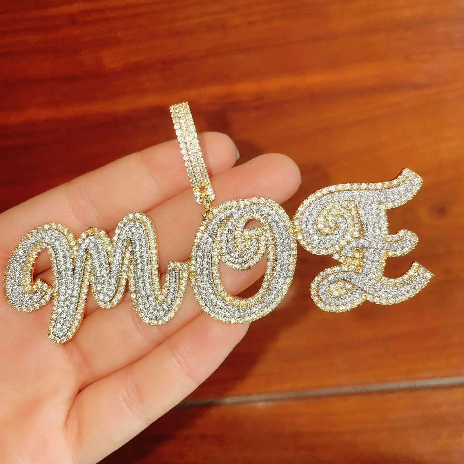 WGPTBDL Custom Cursive Letter Name Pendant Personalized Necklace Men Hip Hop Bling Zircon Customized Jewelry Prong Setting 241226
