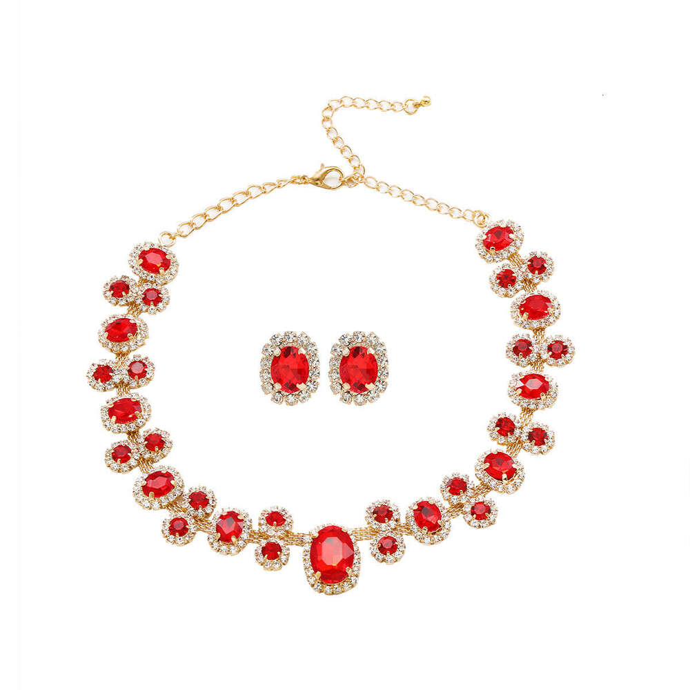 New Light Luxury Fashion Necklace Earrings Water Diamond Jewelry Set for Women's Trendy Accessories