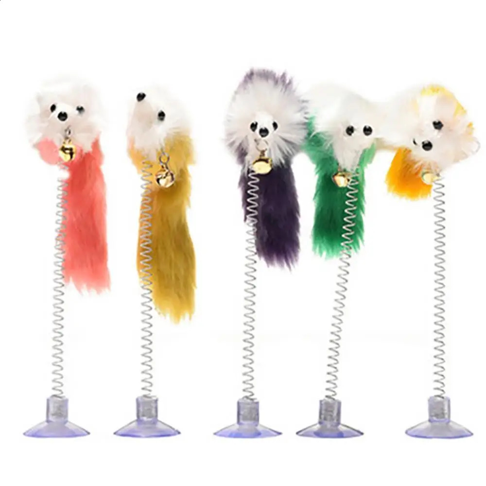 Feather Stick Spring Toy Suction With Bell Mouse Interactive Pet Tool Elastic Scratcher Mice Teaser Entertainment Multicolor 241224
