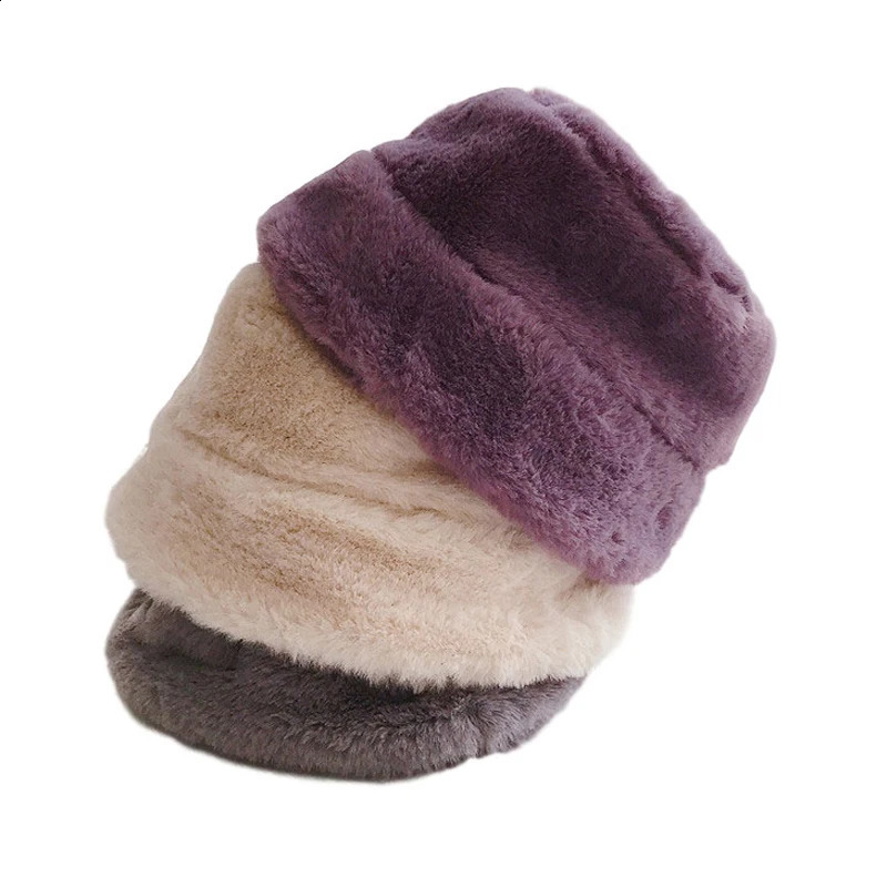 Winter Hat for Kids Faux Fur Bucket Girls Boys Cap Children Warm Baby Accessories 25Y 241225
