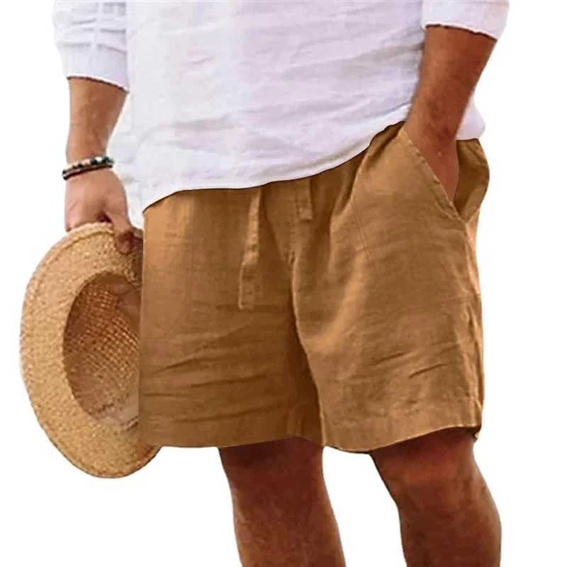 New linen mens lightweight fast drying breathable drag and drop running pants sports cotton solid color beach shorts W241226
