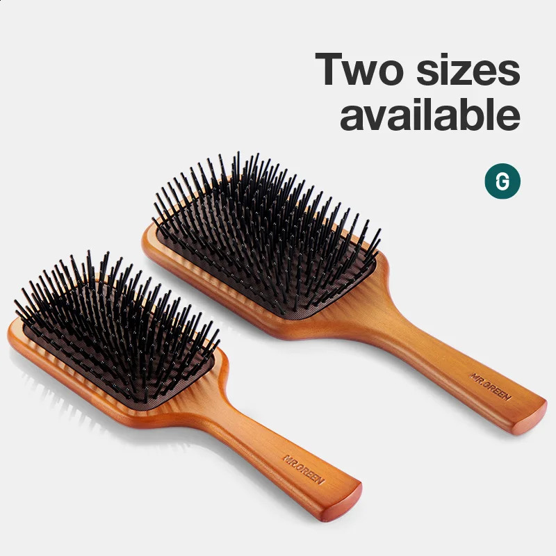 MR.GREEN Hair Brush Natural Maple Wide Board Massage Scalp Air Cushion Fine Tooth Comb For Curly Long Hair Women Men 241225