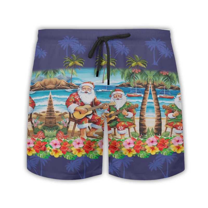 Hawaiian Santa Claus Beach Shorts Fun Design Mens Shorts Mens Christmas Childrens Gift Luggage Tropical Christmas Aloha Bermuda W241226