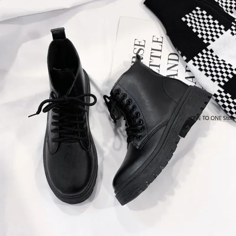 Women Ankle Boots Autumn Woman Fashion British Style Black Casual PU Dress Shoes Female Motorcycle Boots Plus Size 43 241226