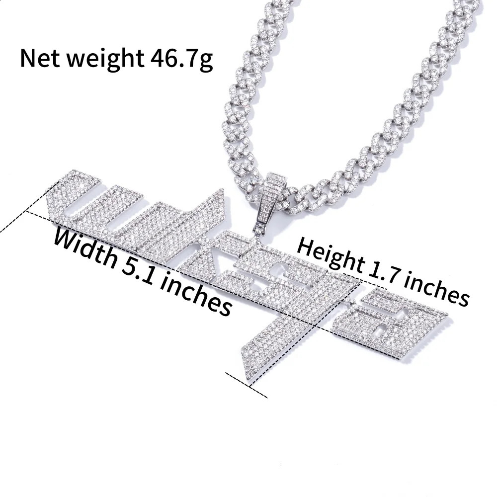 Custom Italics Word Pendant Chain Personalized Cubic Zircon Diamond Name Necklace Sporty Style Hip Hop Jewelry Gift For Him Her 241226