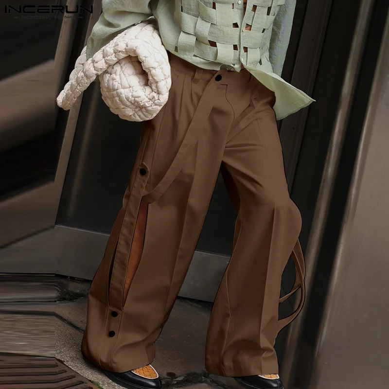 INCERUN 2024 American Style Trousers Fashion Men Deconstruction Solid Ribbon Pants Casual Streetwear Male Pantalons S-5XL 241224