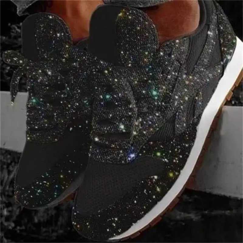 Womens casual sparkling shoes mesh flat shoes womens glitter vulcanized shoes lace sports shoes outdoor sports running shoes M241225