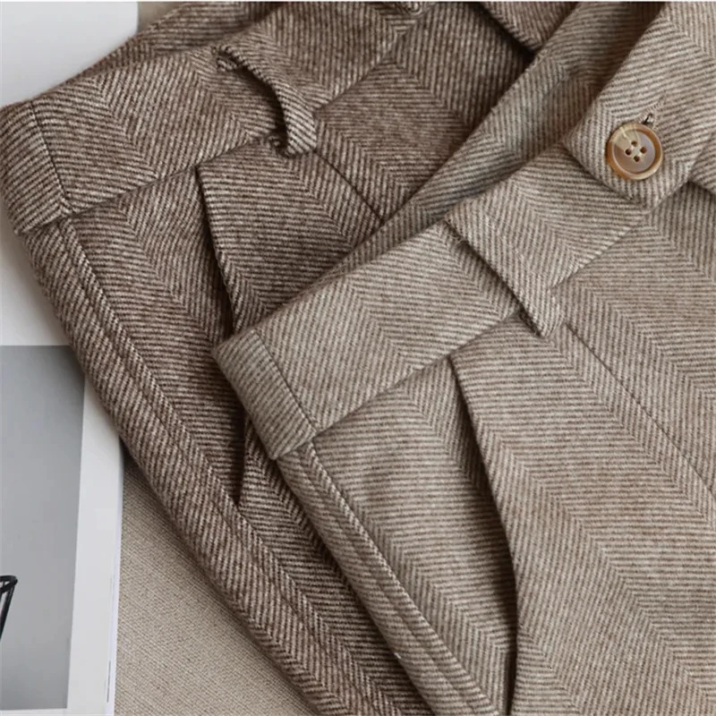 Woolen Pants Harem Pencil 2024 Autumn Winter High Waisted Casual Suit Office Lady Women Trousers 241225