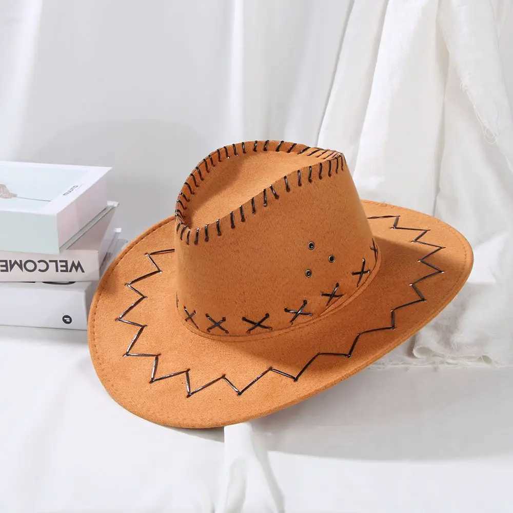 Fashionable Western suede denim hat unisex wide brown jazz hat Fancy Dr Accry Western style W241225