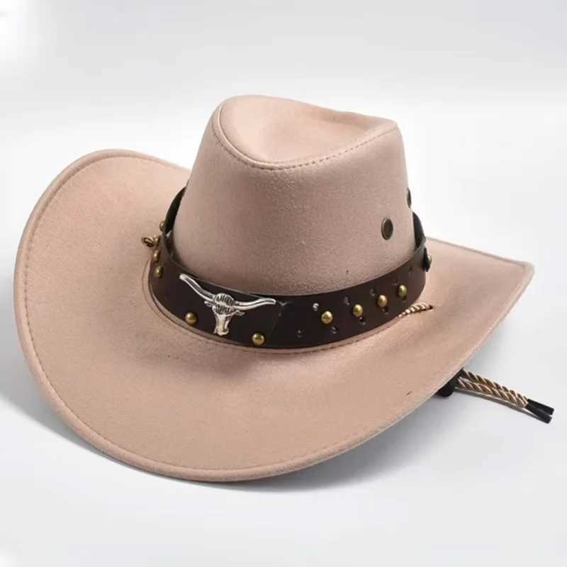 Artificial suede western cowboy hat retro big edge gentleman cowboy girl jazz hat holiday party role-playing hat W241225