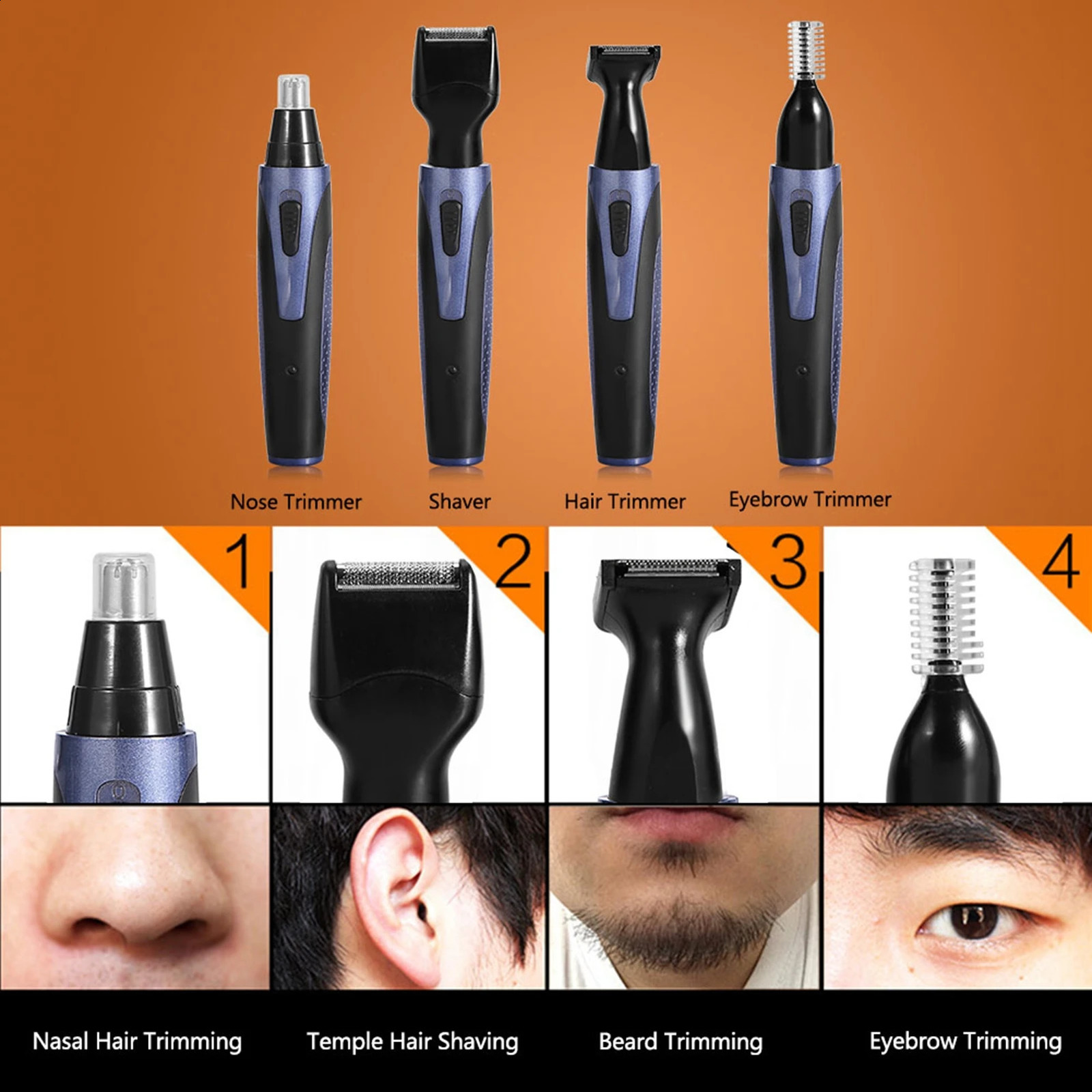 Automatic Rechargable Ear Nose Beard Eyebrows Hair Removal Trimmer Electric Face Shaver Set Nose Trimmer Kit Men Beard Trimmer 241226