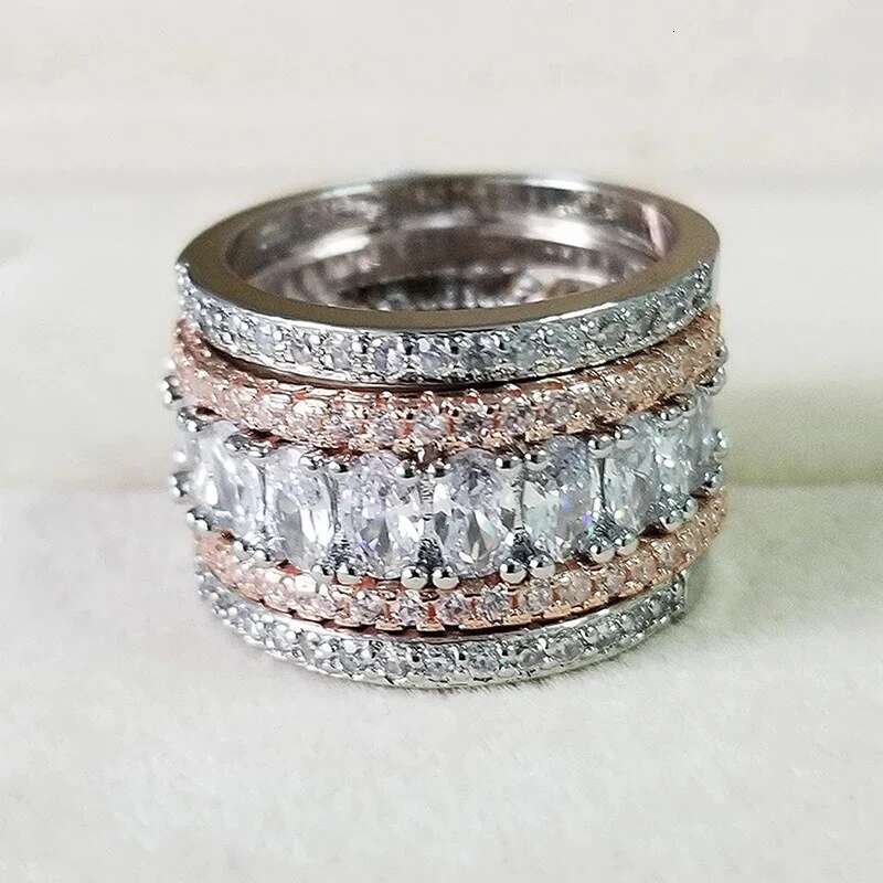 Huitan Two-Tone Wide Rings for Women Full Brilliant Cubic Zirconia Exquisite Superb Party Jewelry Trendy Chic Accessories