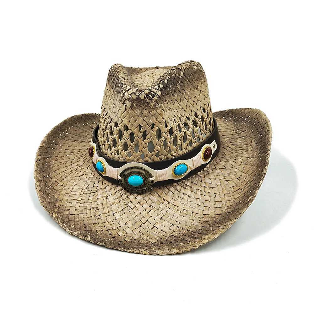 Summer Outdoor Mens and Womens Hand Woven Western Cowboy Each Hat Wide Brown Breathable Beach Multi Color C 2024 New Edition W241225