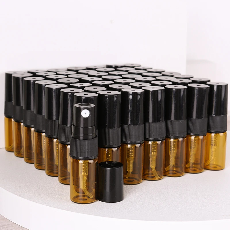 50pcs/piece Brown Glass Perfume Bottle Brown Light-Proof Spray Bottle Portable Mini Essential Oil Container Refillable Bottle 241225
