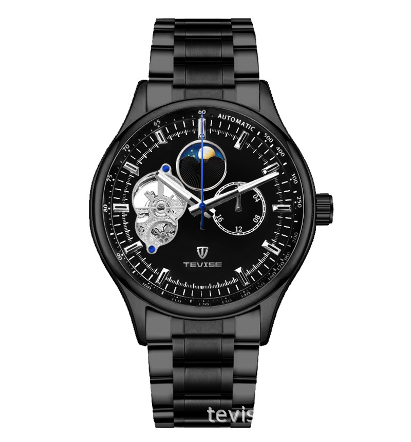 Swiss TEVISE Classic Hollow Fully Automatic Mechanical Watch Multifunctional Business Designer Mens Watch, Waterproof Luminous Mechanical Wristwatch T