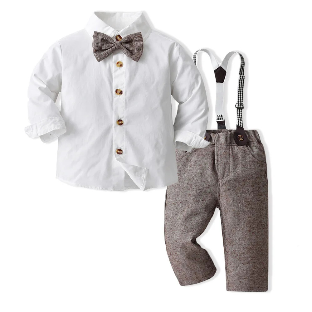 Baby Boys Party Dress Suit Cotton Long Sleeve With Shirt Suspenders Pants 2PCS Outfits Kids Gentleman Clothes Sets 241225