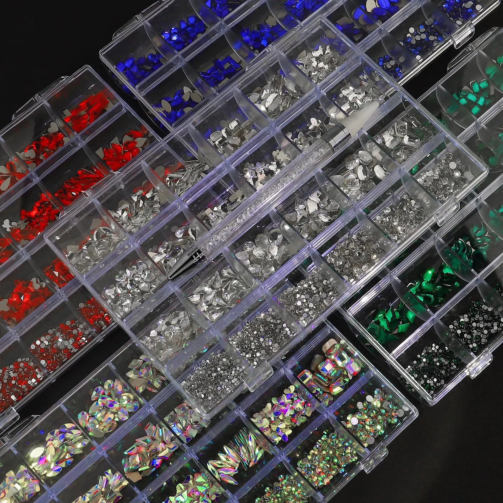 Nail Art 24 grid Rhinestone jewelry set Nail ab Flat Bottom Diamond Nail Shape Diamond Magic Color Flat glass Crystal shaped nai 241226