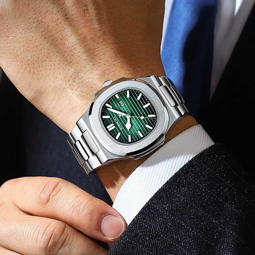 New Arrival CRRJU Luxury Mens Watch Business Stainless Steel Quartz Mens Watch Waterproof Luminous Date Square Mens Watch Z241226