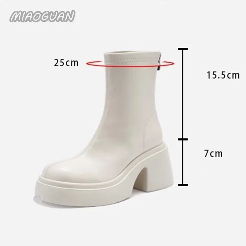 Autumn Winter White Short Boots Thick Soled Round Head Fashion Botines Shoes for Women Chunky High Heels Ankle Boots 241226