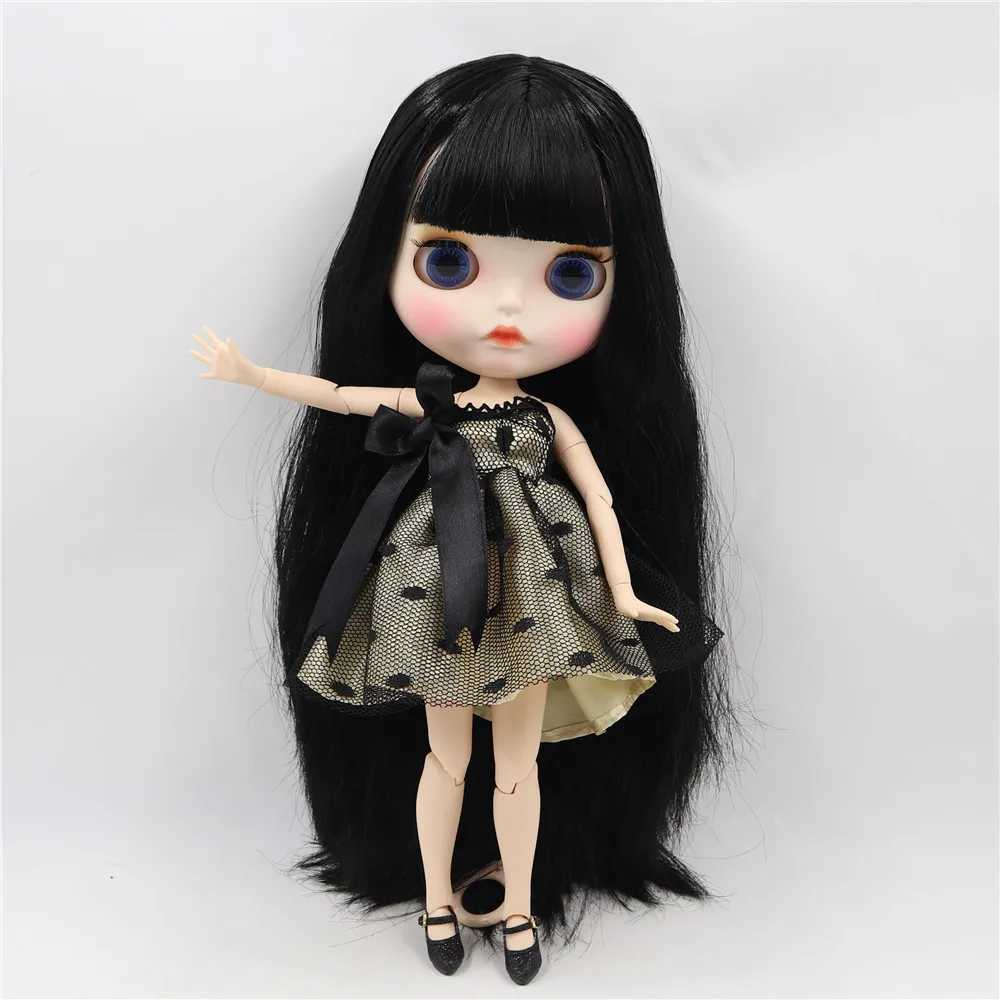 Dolls ICY DBS Blyth doll white skin joint body Black straight hair new matte face with eyebrows Lip gloss BL117 S2412261