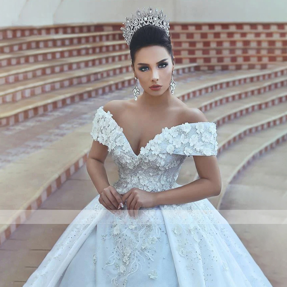 Dubai New Elegant Off The Shoulder A E Wedding Dresses Sheer V Neck Appliques Beaded Vestios De Novia Bridal Gowns Lace Up ppliques estios