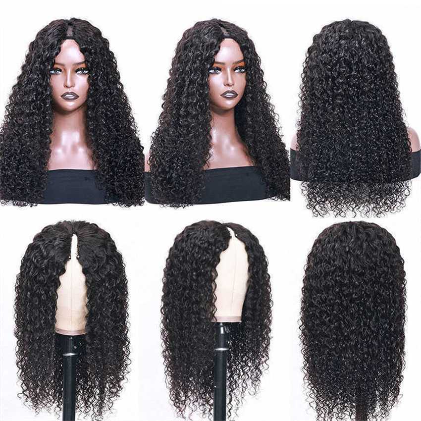 Synthetic Wigs Water Wave v u Part Human Hair Wig Brazilian Curly Shape Full Machine Made s for Women Glueless Remy s 230227 Hair Wigs