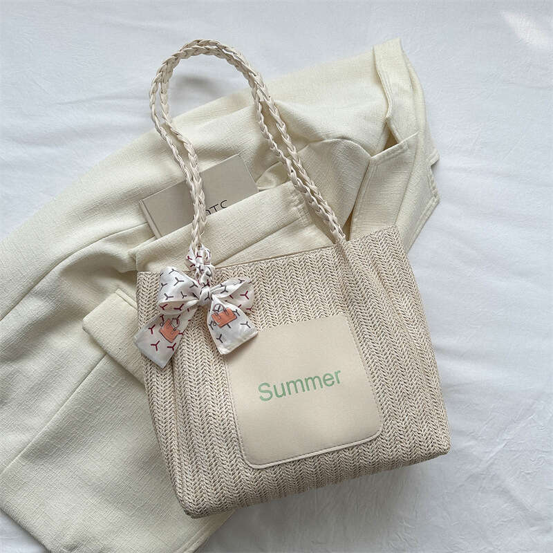 Large Capacity Contrasting Woven Fashionable Silk Scarf Handbag, Commuting Bag, This Year's Popular New Single Shoulder Tote Bag