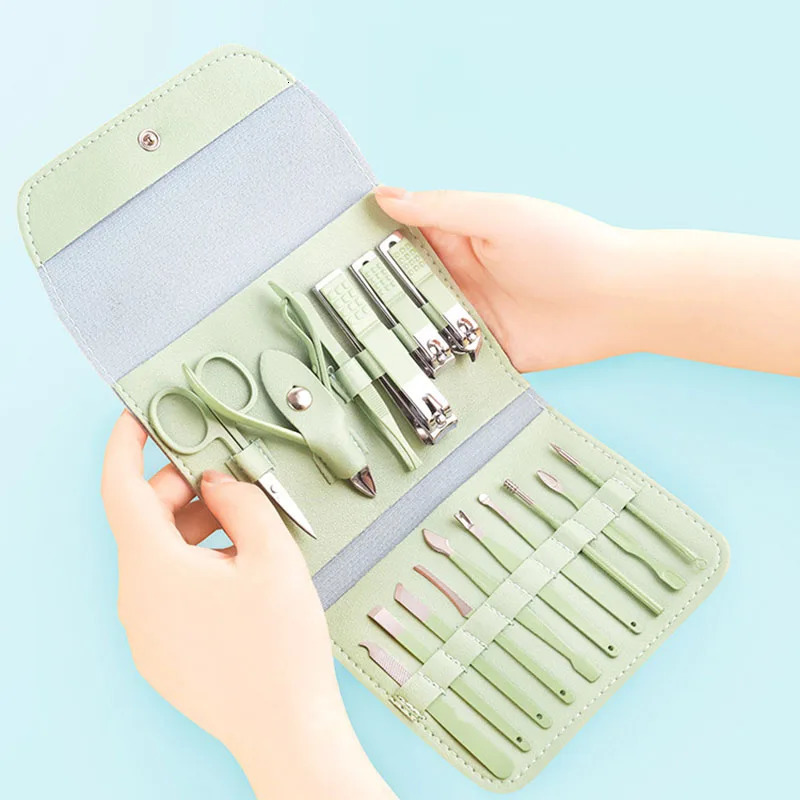 12-16 Pieces Nail Clipper Kit Manicure Set Leather Bag Stainless Steel Nail Care Tools Portable Travel Kit Gift Nail Clipper Set 241225
