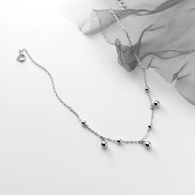925 Sterling Silver Summer Trend Round Beads Anklets For Women Jewelry Leg Chain Foot Bracelet Female Gift 241226