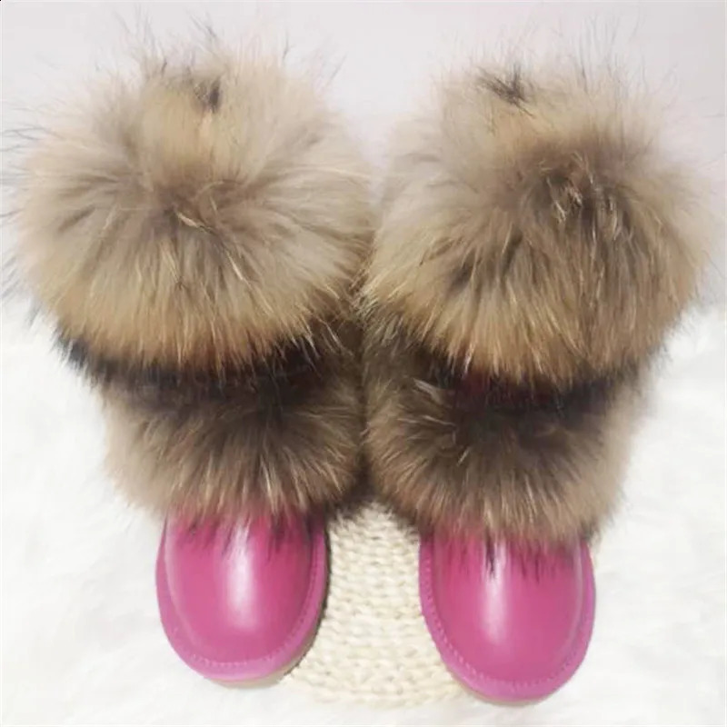 Arrival Non-slip Fox Fur Woman Winter Snow Boots Womens Shoes Genuine Leather Natural Womens Snow Boots Thick Plush241226bj