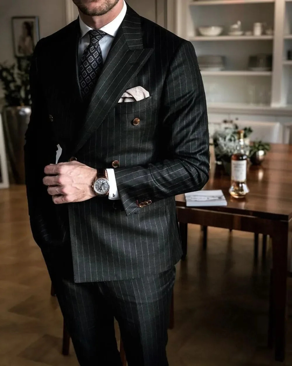 2023 Latest Coat Pant ns Black Stripe Men Suits Double Breasted Blazer Slim Fit 2Piece Tuxedos Groom Wear Terno Masculino 241223