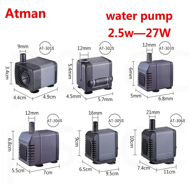 ATman 2.5W 5W 6W 8W 13 27W fishtank waterpump Submersible Water Fountain Pump Filter Fish Pond Aquarium Water Pump Tank Fountain 241225