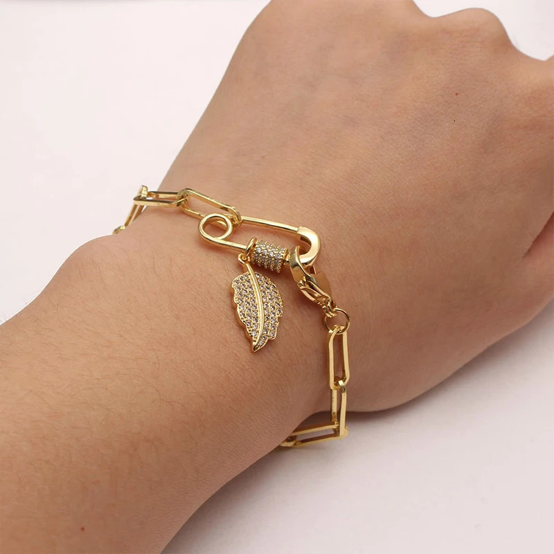 Gold Bracelets For Men Women Golden Plated Jewelry Charms Boho Paperclip Chain Retro Accessories Gift For Boyfriend 241225