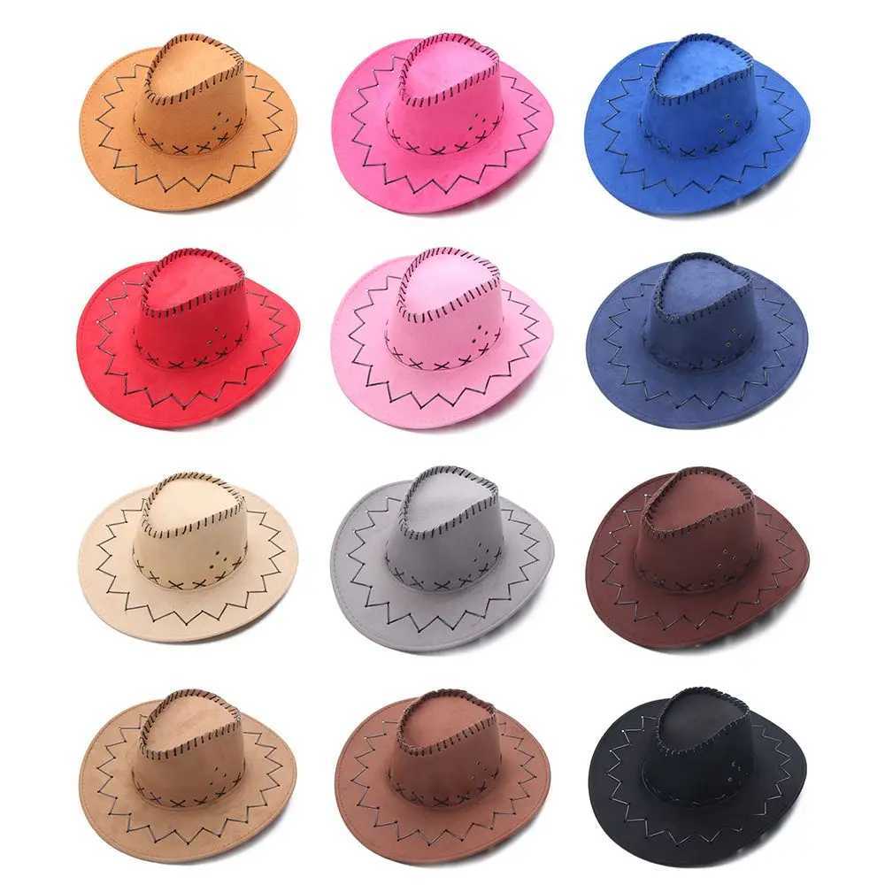 Fashionable Western suede denim hat unisex wide brown jazz hat Fancy Dr Accry Western style W241225