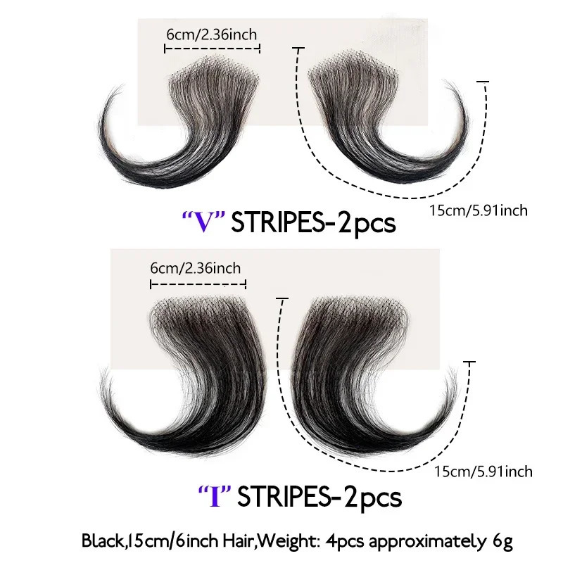 15cm 100% Human Hair Invisible Natural Bangs Black Lace Edges Seamless Covering Forehead Hairline Patch Sideburn Edge Patch 241225