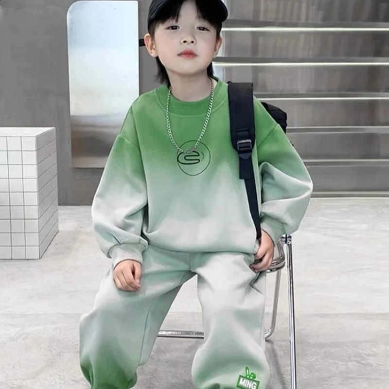 Autumn Teenage Boy Clothes Set Children Girls Gradient Tshirts and Pants 2 Pieces Suit Kid Top Bottom Fashion Outfits Tracksuit 241225
