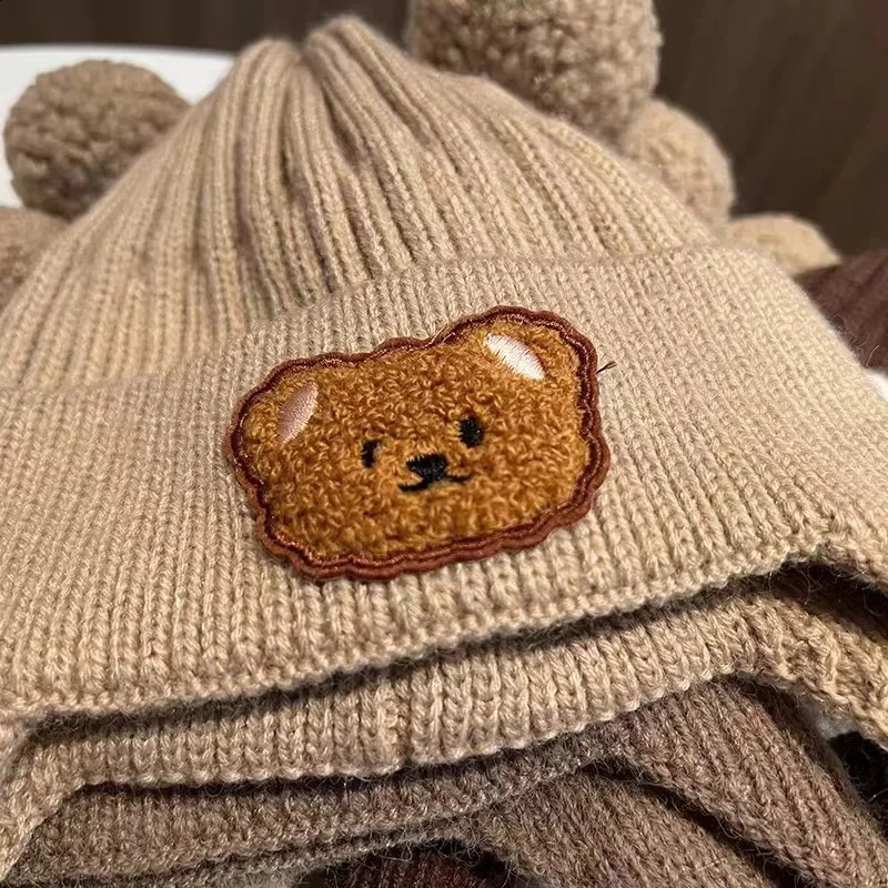 Baby wool hat cute bear ear protection children winter thickened warm knitted Korean version of the baby 241225