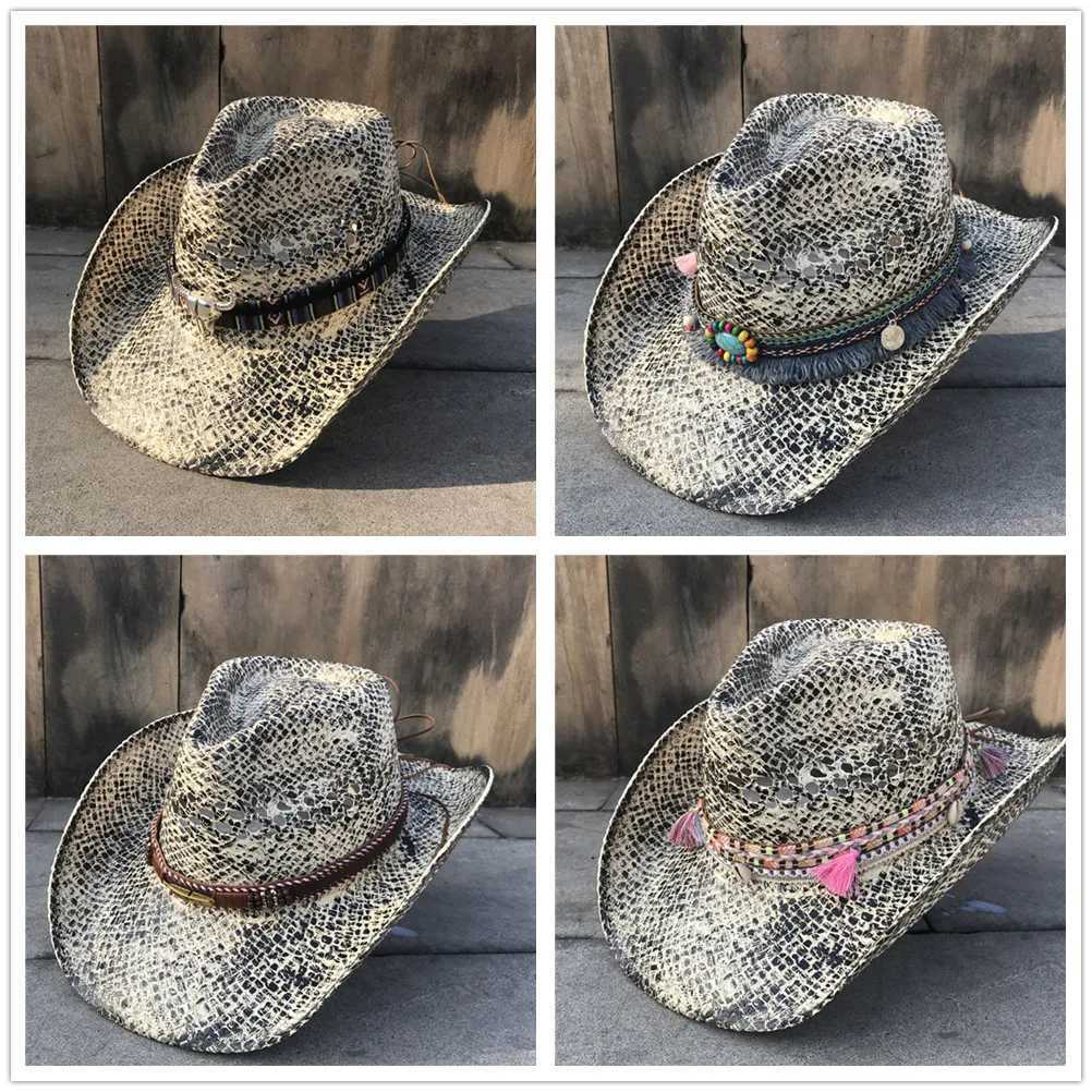 Womens Str Hollow Western Cowboy Hat Elegant La Tassel Sombrero Hombre Hat Charm Sunbonnet Cowboy Hat W241225