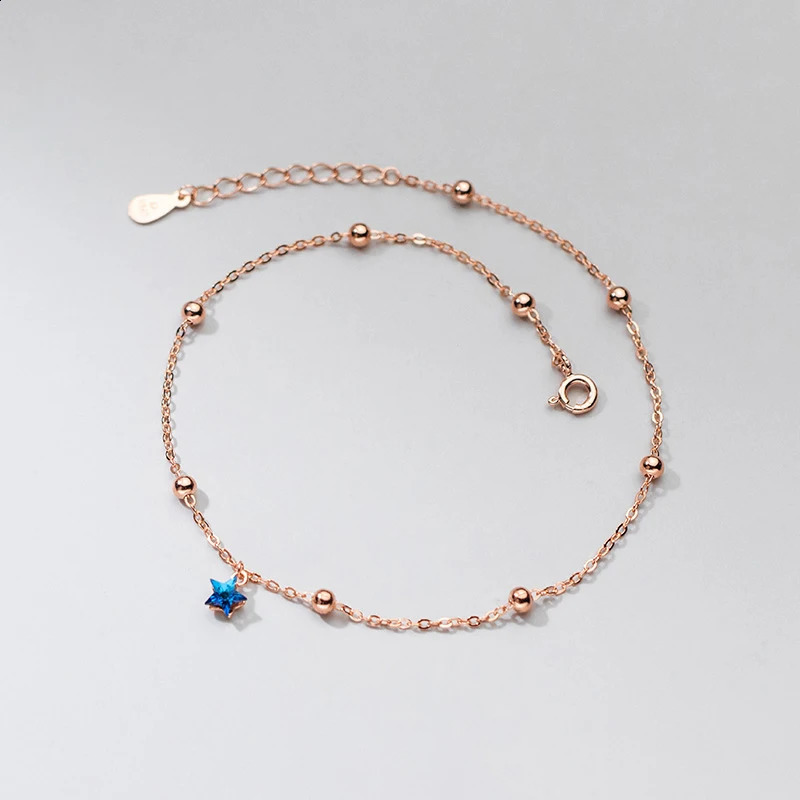 Women Jewelry Silver 925 Blue Stars Ankle Bracelet On Leg Decoration On Foot Chain Rose Gold Female Accessories 23 CM Adjustable 241226