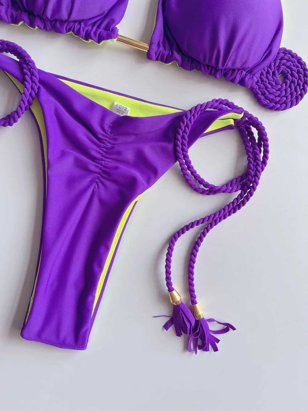 RUOTONSEPT sexy solid color braided rope bikini set womens swimsuit two-piece triangular swimsuit Brazilian Biquinis swimsuitW241225