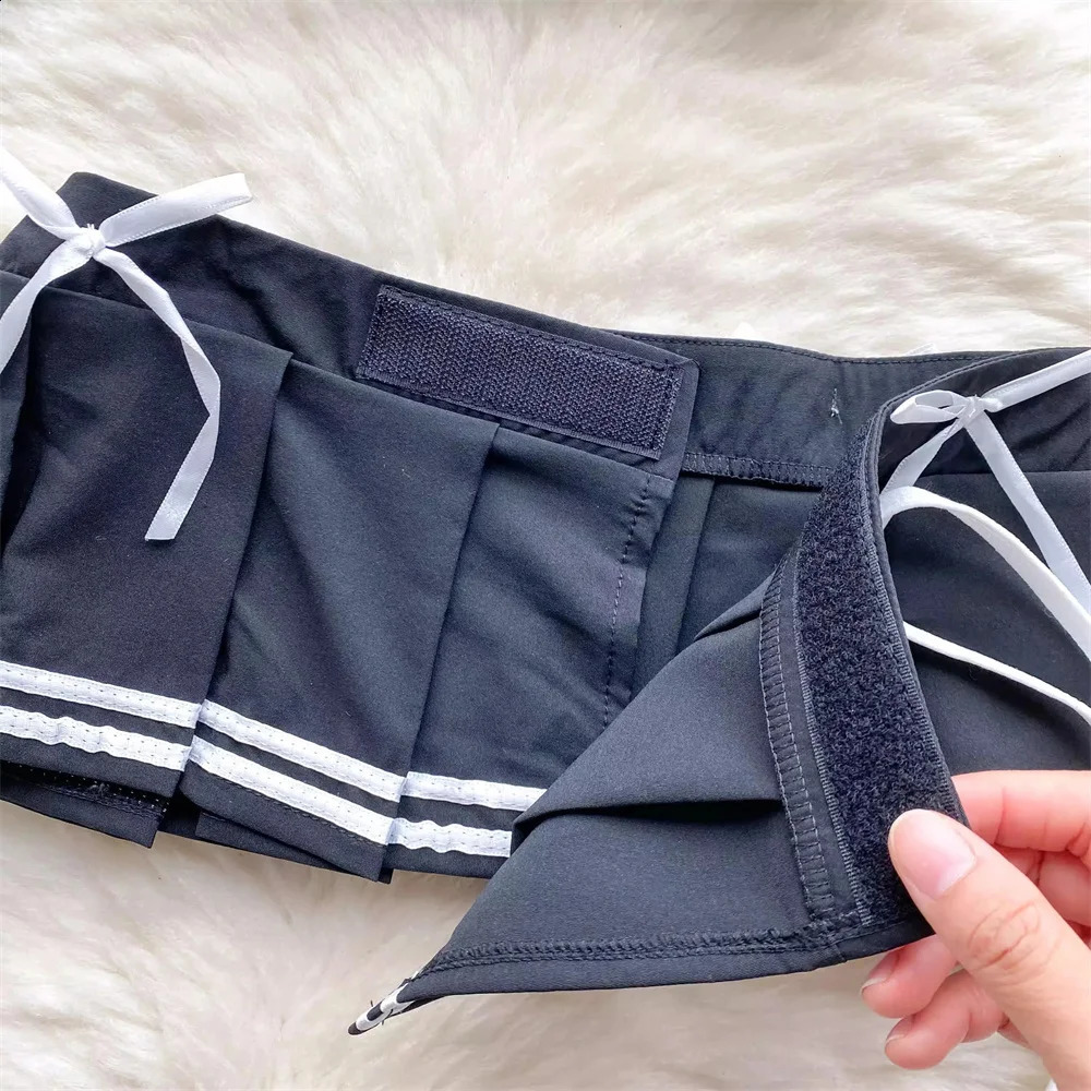 Japan Girls Vintage Cosplay Costume Sexy JK Uniform Skirt Suits Pajamas Outfits Erotic Striped Bow Tie Pleated Skirts Set 241226
