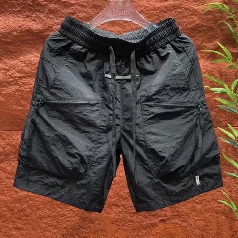 Japanese boyfriend comfortable summer 2024 new patch work elastic drawstring pocket zipper fashionable solid loose casual shorts W241226