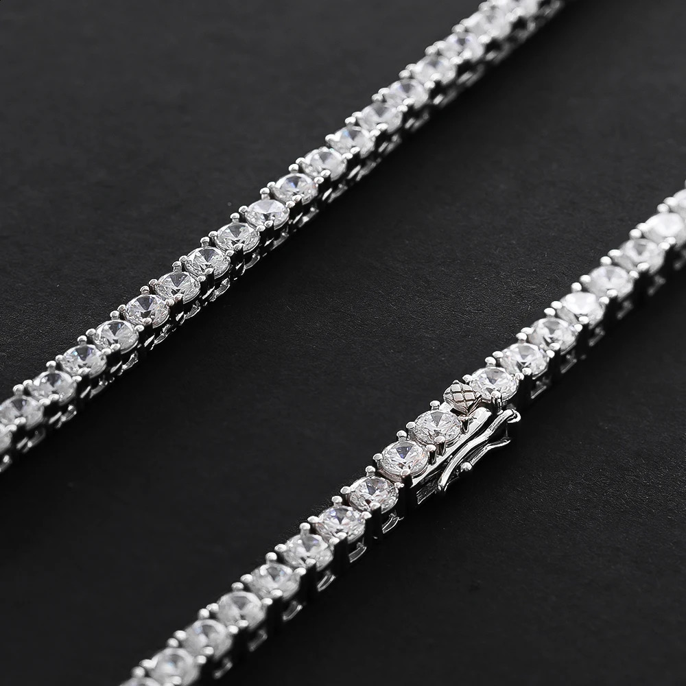 OEVAS 100% 925 Sterling Silver Full 3mm4mm y High Carbon Diamond Tennis Chains Necklace Sparkling Party Fine Jewelry Gifts 241226