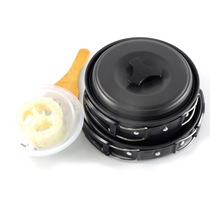 Outdoor Aluminum Non Stick Camping Cookware Pot Set Portable Camping Cooking Set for 1-2 person