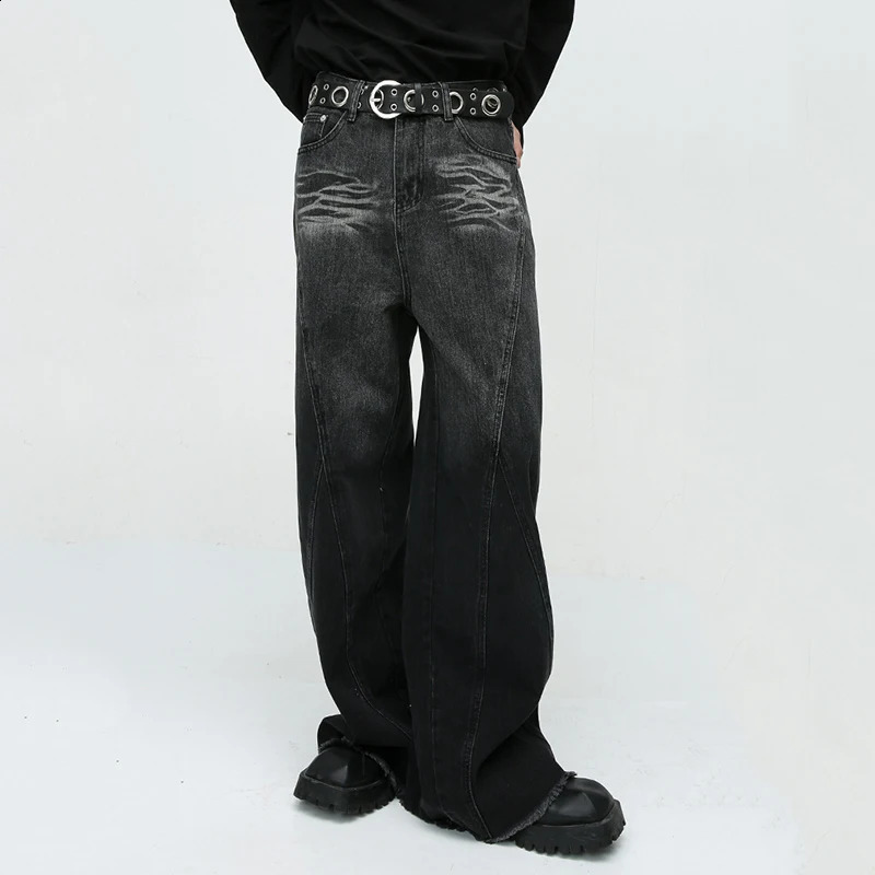 IEFB Vintage Mens Baggy Jeans Fashion American Style Street Wear Niche n Loose Wide Leg Denim Pants 2023 Trend 9C3414 241226