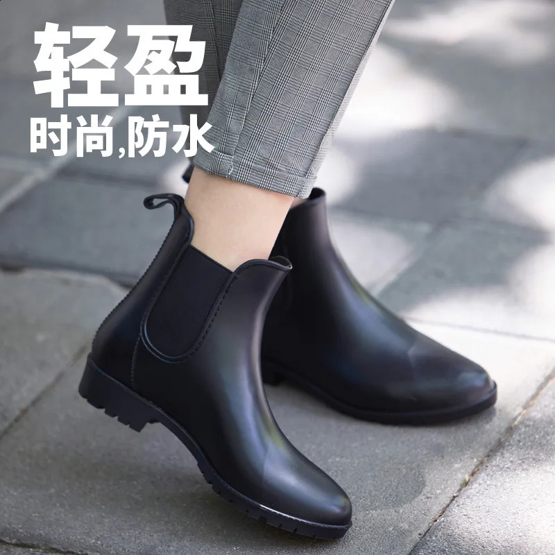 Chelsea Rain Boots for Women PVC Ankle Rain Shoes Waterproof Solid Womens Boot Elastic Band Rainy Shoes Woman Fishing Shoes 241226