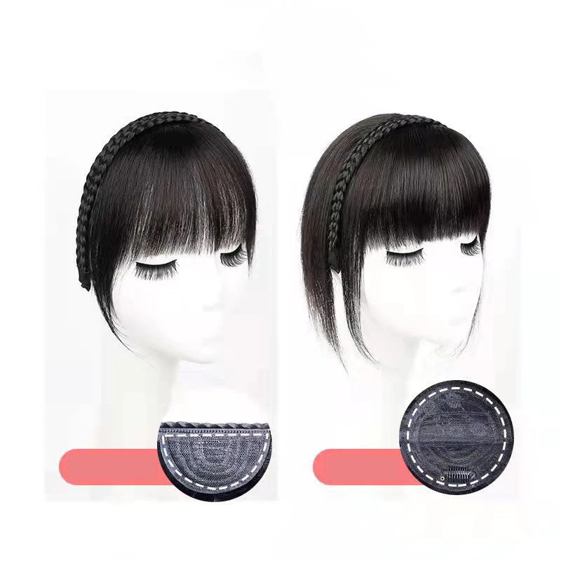 Synthetic Fake Bangs Hair Neat Fringe Bands with Double Row Braids Headband Heat Resistant Bangs In Hair Extensions Hairpieces 241225
