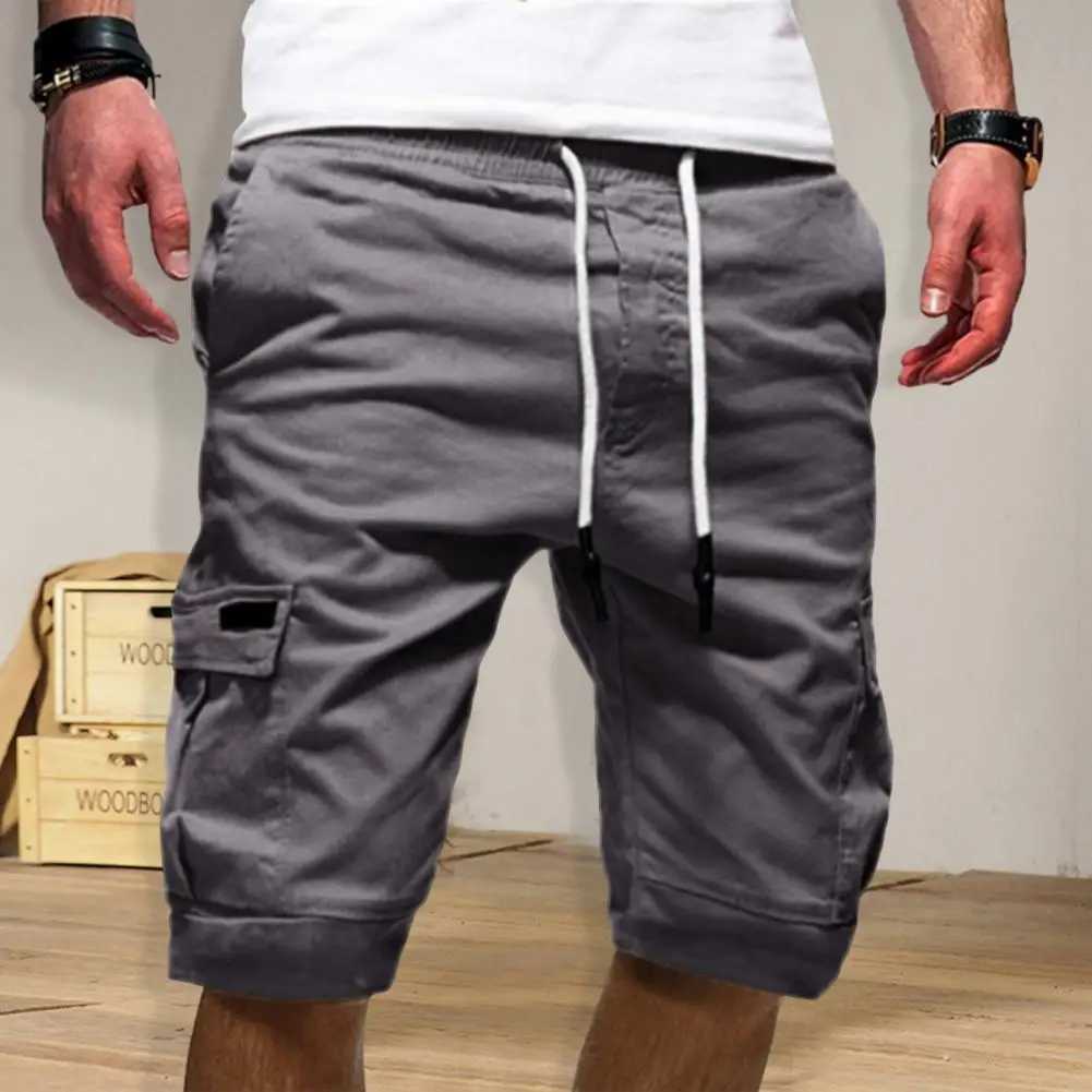 ZTE elastic waistband brushed mens shorts solid color loose fitness product shorts multi pocket streetwear W241226